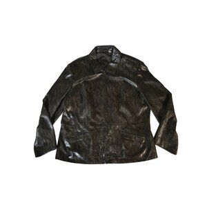Preston & York Women's Green Snakeskin Print Leather Jacket